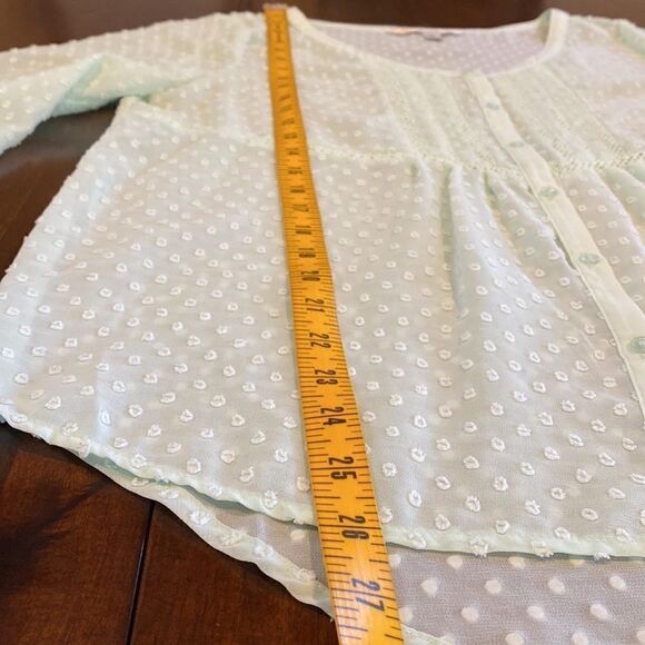 Lauren Conrad Swiss Dot Mint Green Popover 3/4 Sleeve Summer Top Size Medium - Picture 5 of 9